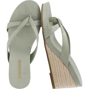 CUSHIONAIRE Ferry Espadrille Wedge Sandals for Women, Thong Platform Flip Flops with Cross Strap and Slip-On Design(Sage)