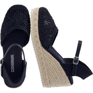 CUSHIONAIRE Flora Platform Espadrilles for Women, Dressy Wedge Closed Toe Sandals with Ankle Strap and Cushioned Footbed(Black)