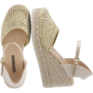 CUSHIONAIRE Flora Platform Espadrilles for Women, Dressy Wedge Closed Toe Sandals with Ankle Strap and Cushioned Footbed(Gold)