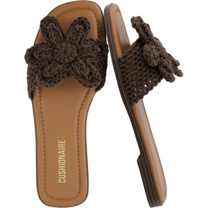 CUSHIONAIRE Gemma Knit Flat Slide Sandals for Women with Woven Strap(Brown)