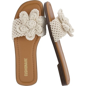 CUSHIONAIRE Gemma Knit Flat Slide Sandals for Women with Woven Strap(Natural)