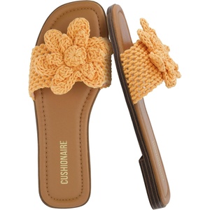 CUSHIONAIRE Gemma Knit Flat Slide Sandals for Women with Woven Strap(Orange)