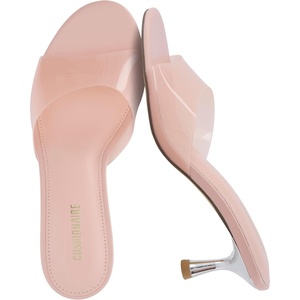 CUSHIONAIRE Giselle Clear Kitten Heels for Women, Comfortable and Stylish Low Heeled Mules Dressy Slip-On Design(Blush)