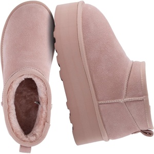 CUSHIONAIRE Hippy Women’s Platform Ankle Boots – Genuine Suede, Faux Fur Lining, Cozy Winter Slip-On Design, Comfortable Footwear with Wide Widths Available(Pink)