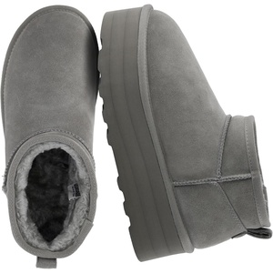 CUSHIONAIRE Hippy Women’s Platform Ankle Boots – Genuine Suede, Faux Fur Lining, Cozy Winter Slip-On Design, Comfortable Footwear with Wide Widths Available(Grey)