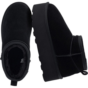 CUSHIONAIRE Hippy Women’s Platform Ankle Boots – Genuine Suede, Faux Fur Lining, Cozy Winter Slip-On Design, Comfortable Footwear with Wide Widths Available(Black)