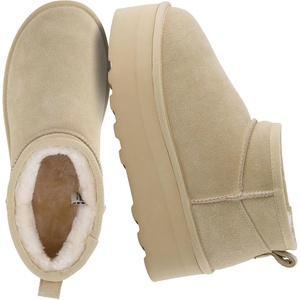 CUSHIONAIRE Hippy Women’s Platform Ankle Boots – Genuine Suede, Faux Fur Lining, Cozy Winter Slip-On Design, Comfortable Footwear with Wide Widths Available(Sand)