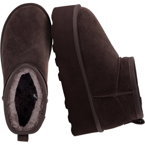 CUSHIONAIRE Hippy Women’s Platform Ankle Boots – Genuine Suede, Faux Fur Lining, Cozy Winter Slip-On Design, Comfortable Footwear with Wide Widths Available(Chocolate)