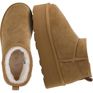 CUSHIONAIRE Hippy Women’s Platform Ankle Boots – Genuine Suede, Faux Fur Lining, Cozy Winter Slip-On Design, Comfortable Footwear with Wide Widths Available(Chestnut)