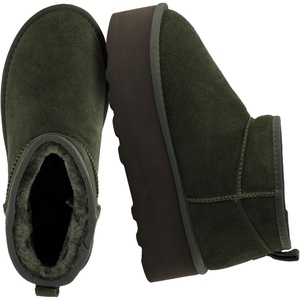 CUSHIONAIRE Hippy Women’s Platform Ankle Boots – Genuine Suede, Faux Fur Lining, Cozy Winter Slip-On Design, Comfortable Footwear with Wide Widths Available(Green)