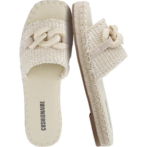 CUSHIONAIRE Lucia Raffia Bow Espadrille Sandals for Women, Woven Straw Flat Slide Summer Sandals with Cushioned Footbed(Beige)