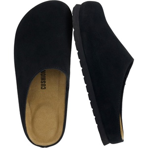 CUSHIONAIRE Lute Genuine Suede Leather Clogs for Women Indoor and Outdoor – Comfortable Slip On Womens Clogs with Cushioned Footbed(Black)