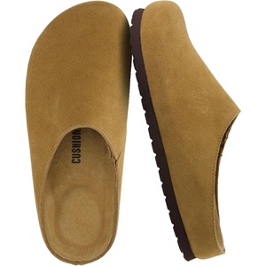 CUSHIONAIRE Lute Genuine Suede Leather Clogs for Women Indoor and Outdoor – Comfortable Slip On Womens Clogs with Cushioned Footbed(Chestnut)