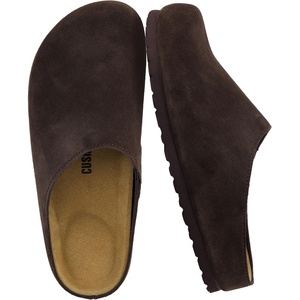 CUSHIONAIRE Lute Genuine Suede Leather Clogs for Women Indoor and Outdoor – Comfortable Slip On Womens Clogs with Cushioned Footbed(Chocolate)