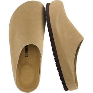 CUSHIONAIRE Lute Genuine Suede Leather Clogs for Women Indoor and Outdoor – Comfortable Slip On Womens Clogs with Cushioned Footbed(Sand)