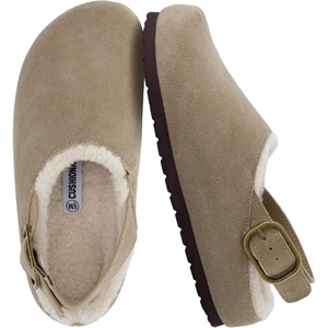 CUSHIONAIRE Luz Suede Clogs for Women with Fuzzy Lining(Biscuit)