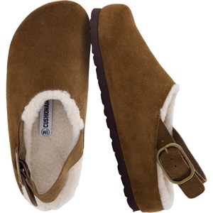 CUSHIONAIRE Luz Suede Clogs for Women with Fuzzy Lining(Brown)