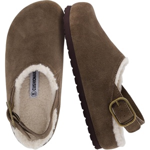 CUSHIONAIRE Luz Suede Clogs for Women with Fuzzy Lining(Dark Taupe)