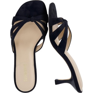 CUSHIONAIRE Malta Strappy Kitten Heels for Women, Dressy Open Toe Low Heel Sandals with Memory Foam Comfort(Black)