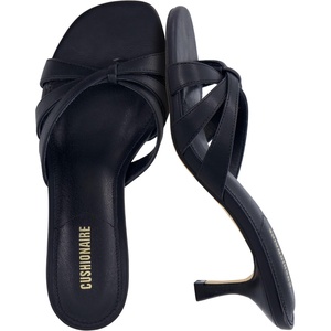 CUSHIONAIRE Malta Strappy Kitten Heels for Women, Dressy Open Toe Low Heel Sandals with Memory Foam Comfort(Black Smooth)
