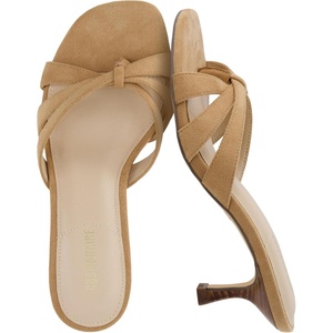 CUSHIONAIRE Malta Strappy Kitten Heels for Women, Dressy Open Toe Low Heel Sandals with Memory Foam Comfort(Camel)