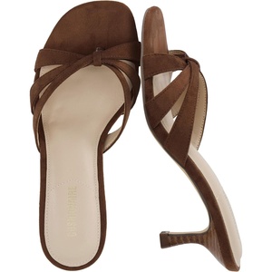 CUSHIONAIRE Malta Strappy Kitten Heels for Women, Dressy Open Toe Low Heel Sandals with Memory Foam Comfort(Chocolate)