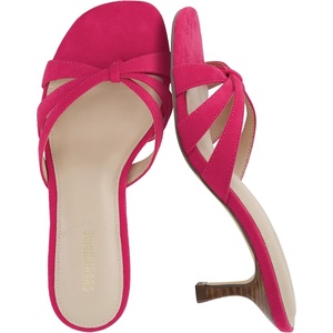 CUSHIONAIRE Malta Strappy Kitten Heels for Women, Dressy Open Toe Low Heel Sandals with Memory Foam Comfort(Fuchsia)