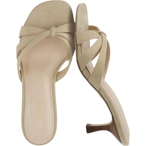 CUSHIONAIRE Malta Strappy Kitten Heels for Women, Dressy Open Toe Low Heel Sandals with Memory Foam Comfort(Taupe)