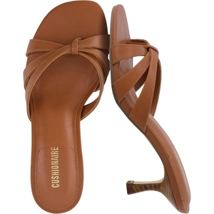 CUSHIONAIRE Malta Strappy Kitten Heels for Women, Dressy Open Toe Low Heel Sandals with Memory Foam Comfort(Whiskey Smooth)