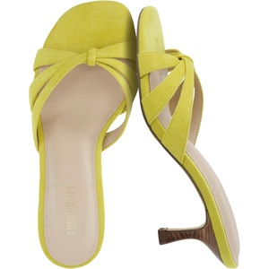 CUSHIONAIRE Malta Strappy Kitten Heels for Women, Dressy Open Toe Low Heel Sandals with Memory Foam Comfort(Yellow)