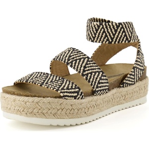 CUSHIONAIRE Mandy Strappy Espadrille Platform Sandals for Women with Low Wedge Heel(B/T Raffia)