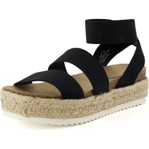 CUSHIONAIRE Mandy Strappy Espadrille Platform Sandals for Women with Low Wedge Heel(Black)