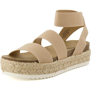 CUSHIONAIRE Mandy Strappy Espadrille Platform Sandals for Women with Low Wedge Heel(Nude)