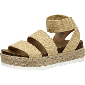 CUSHIONAIRE Mandy Strappy Espadrille Platform Sandals for Women with Low Wedge Heel(Raffia)