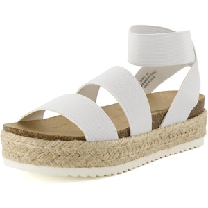CUSHIONAIRE Mandy Strappy Espadrille Platform Sandals for Women with Low Wedge Heel(White)