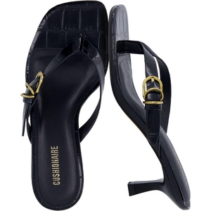 CUSHIONAIRE Marlin Low Kitten Heels for Women, Thong Style Dressy Heeled Womens Sandals with Adjustable Buckle Closure(Black Croco)