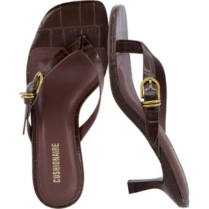 CUSHIONAIRE Marlin Low Kitten Heels for Women, Thong Style Dressy Heeled Womens Sandals with Adjustable Buckle Closure(Chocolate Croco)