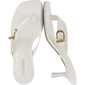 CUSHIONAIRE Marlin Low Kitten Heels for Women, Thong Style Dressy Heeled Womens Sandals with Adjustable Buckle Closure(Ivory)