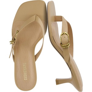 CUSHIONAIRE Marlin Low Kitten Heels for Women, Thong Style Dressy Heeled Womens Sandals with Adjustable Buckle Closure(Tan)
