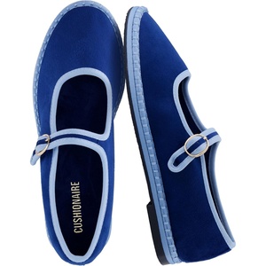 CUSHIONAIRE Missy Mary Jane Ballet Flats for Women, Breathable Lightweight Womens Flats with Adjustable Buckle and Cushioned Memory Foam(Blue/Blue)
