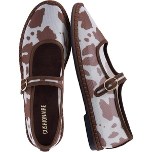 CUSHIONAIRE Missy Mary Jane Ballet Flats for Women, Breathable Lightweight Womens Flats with Adjustable Buckle and Cushioned Memory Foam(Brown/Cow)