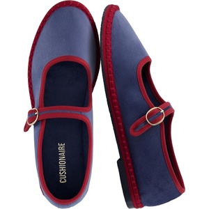 CUSHIONAIRE Missy Mary Jane Ballet Flats for Women, Breathable Lightweight Womens Flats with Adjustable Buckle and Cushioned Memory Foam(Dusty Blue/Red)