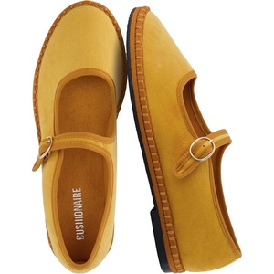 CUSHIONAIRE Missy Mary Jane Ballet Flats for Women, Breathable Lightweight Womens Flats with Adjustable Buckle and Cushioned Memory Foam(Mustard/Brown)