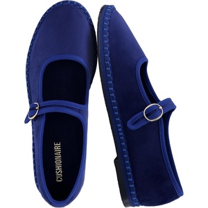CUSHIONAIRE Missy Mary Jane Ballet Flats for Women, Breathable Lightweight Womens Flats with Adjustable Buckle and Cushioned Memory Foam(Navy/Blue)