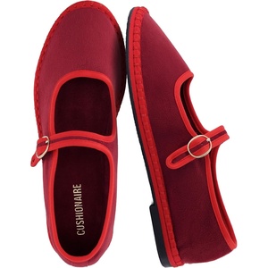 CUSHIONAIRE Missy Mary Jane Ballet Flats for Women, Breathable Lightweight Womens Flats with Adjustable Buckle and Cushioned Memory Foam(Red/Red)