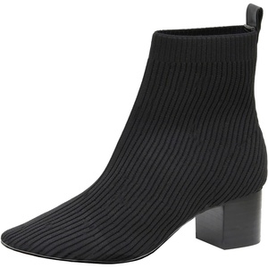 CUSHIONAIRE Neely Sock Booties for Women, Stretch Knit Block Heel Womens Boots with Memory Foam for All-Day Comfort and Style(Black)