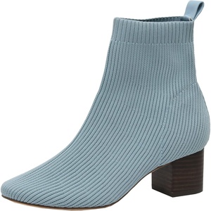 CUSHIONAIRE Neely Sock Booties for Women, Stretch Knit Block Heel Womens Boots with Memory Foam for All-Day Comfort and Style(Blue Haze)