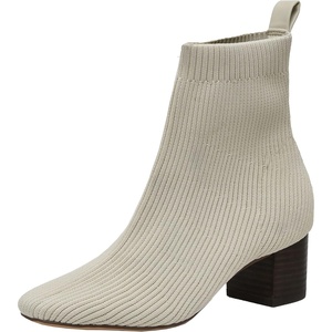 CUSHIONAIRE Neely Sock Booties for Women, Stretch Knit Block Heel Womens Boots with Memory Foam for All-Day Comfort and Style(Ivory)