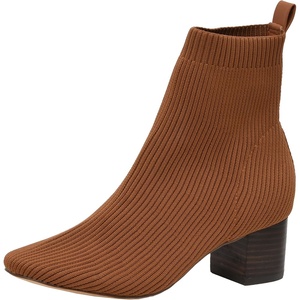 CUSHIONAIRE Neely Sock Booties for Women, Stretch Knit Block Heel Womens Boots with Memory Foam for All-Day Comfort and Style(Tan)