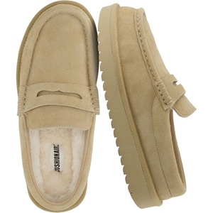 CUSHIONAIRE Ollie Cozy Genuine Suede Clogs for Women, Comfortable Slip-On Mule Loafers with Faux Fur Lining, Memory Foam Cushioning and Durable Rubber Sole(Biscuit)